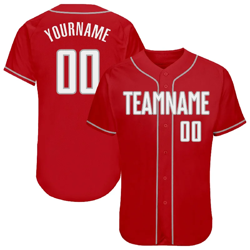 Baseball Jersey With Team Graphics-Custom Red White-Gray Authentic Baseball Jersey