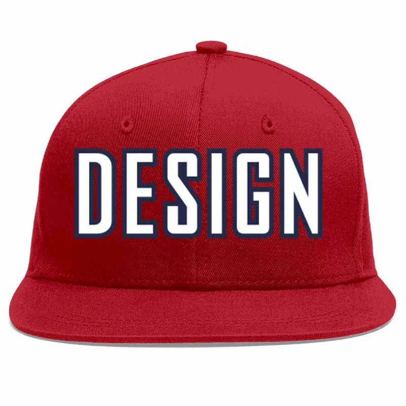 Baseball Cap For Streetwear-Custom Red White-Navy Flat Eaves Sport Baseball Cap Design for Men/Women/Youth