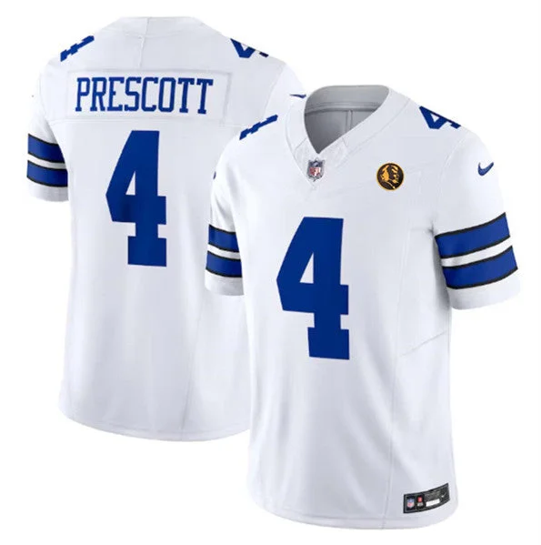 Custom Football Jersey For Unique Orders-Men's Dallas Cowboys #4 Dak Prescott White 2023 F.U.S.E. With John Madden Patch Vapor Limited Football Stitched Jersey