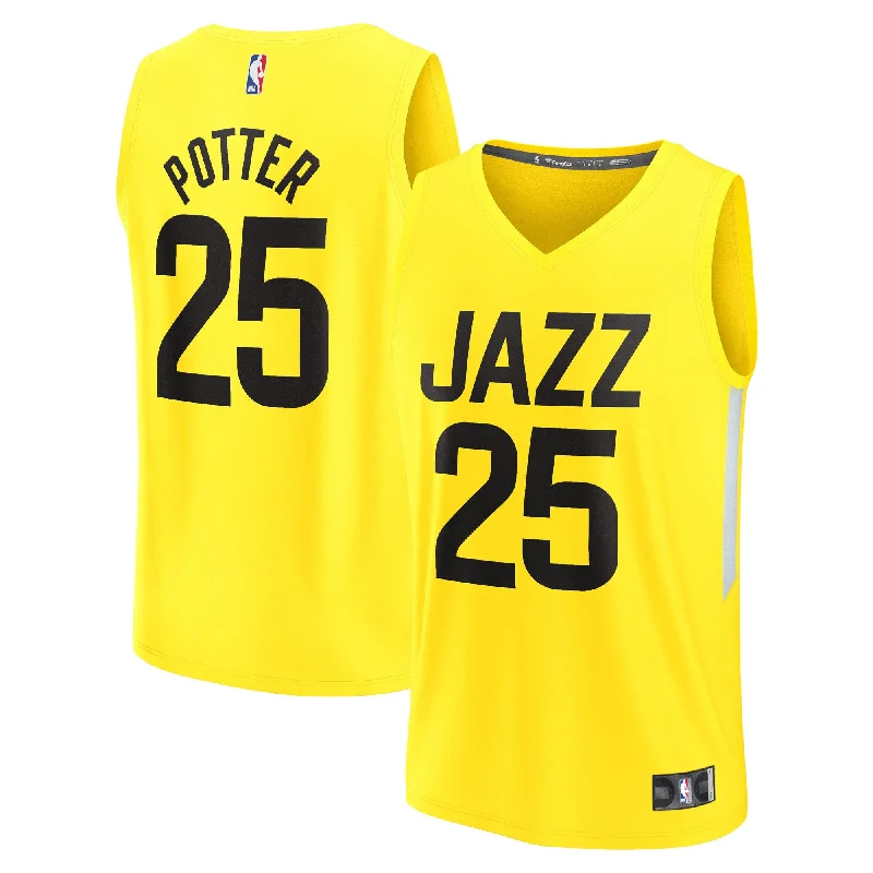 Basketball Jersey With Stretchable Fabric-Micah Potter Utah Jazz Branded Fast Break Player Basketball Jersey - Icon Edition - Yellow