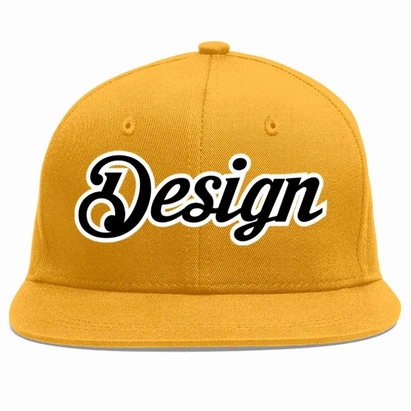 Baseball Cap For Employee Gifts-Custom Gold Black-White Flat Eaves Sport Baseball Cap Design for Men/Women/Youth