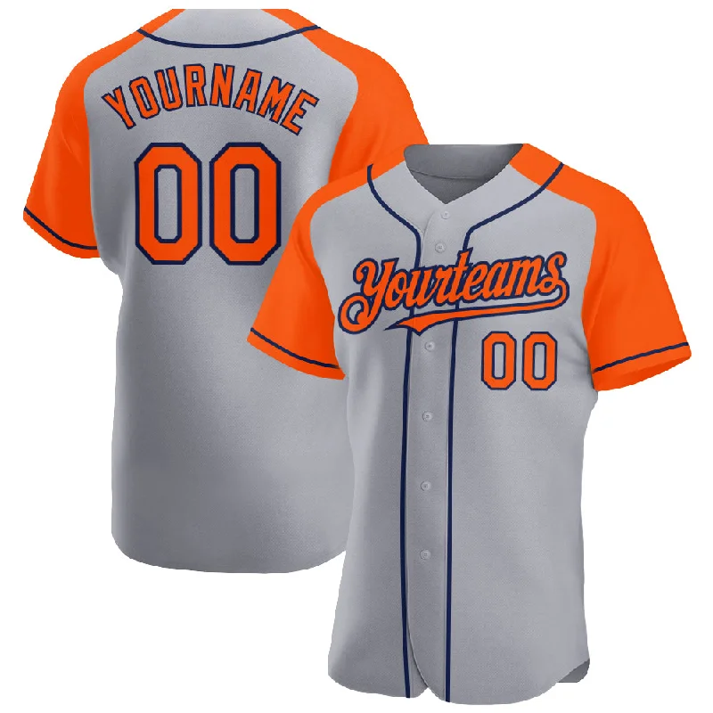 Baseball Jersey For Baseball Coaches-Custom Gray Orange-Navy Authentic Raglan Sleeves Baseball Jersey