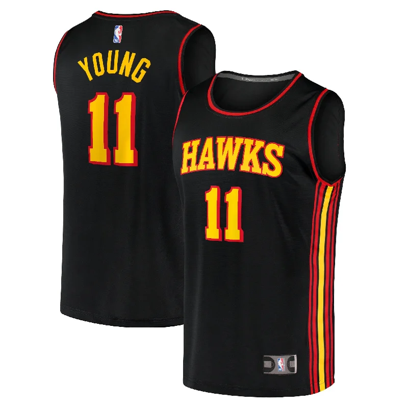 Basketball Jersey With Team Logo-Trae Young Atlanta Hawks Branded Fast Break Basketball Jersey - Statement Edition - Black