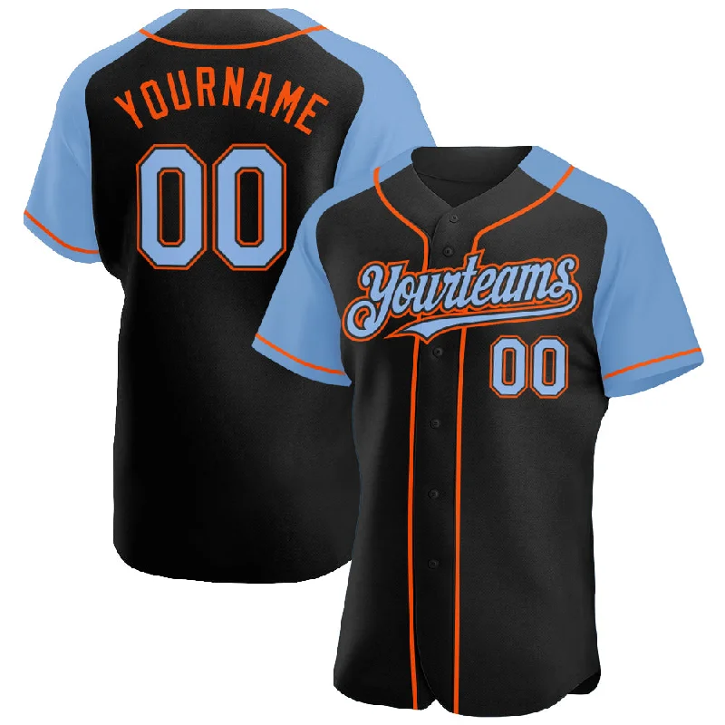 Baseball Jersey For Special Events-Custom Black Light Blue-Orange Authentic Raglan Sleeves Baseball Jersey