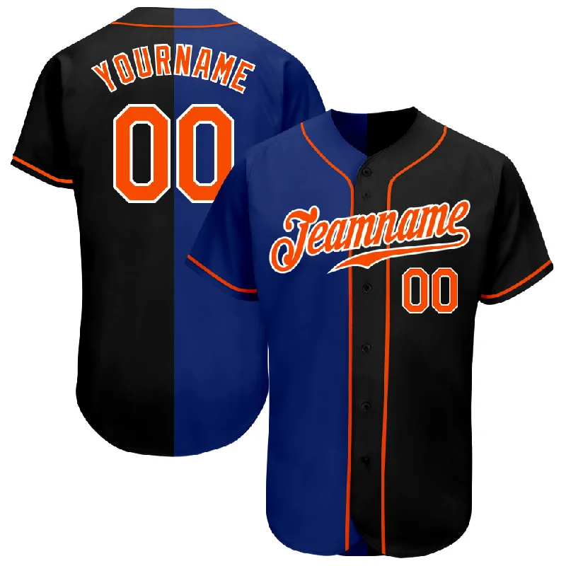 Baseball Jersey For Sports Gear-Custom Black Orange-Royal Authentic Split Fashion Baseball Jersey