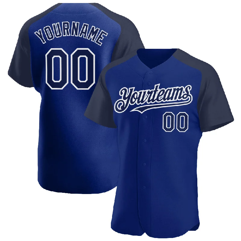 Baseball Jersey For Fan Apparel Customization-Custom Royal Navy-White Authentic Raglan Sleeves Baseball Jersey