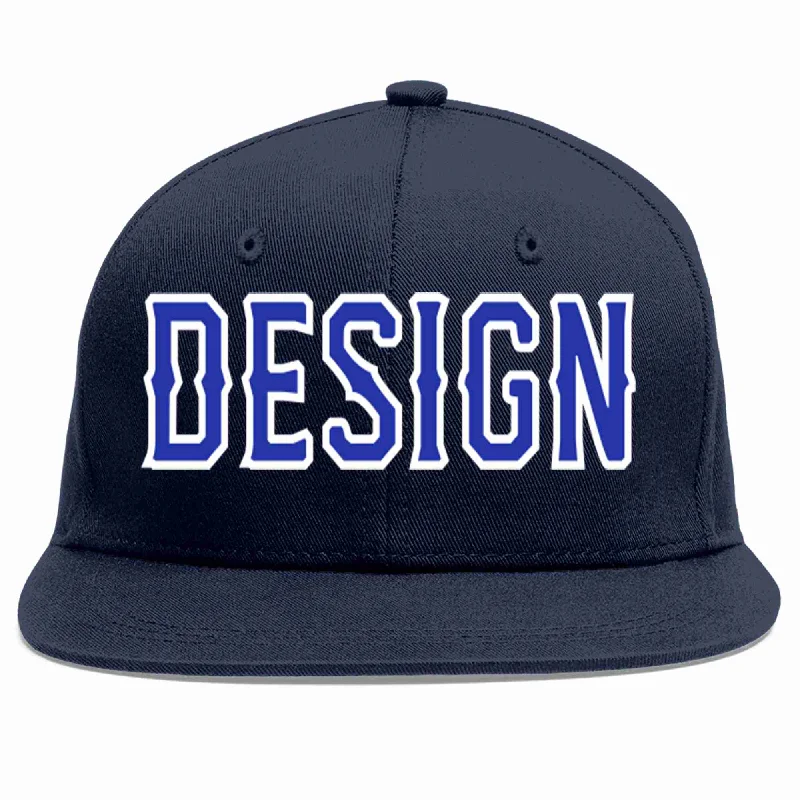 Baseball Cap For Beach Days-Custom Navy Royal-White Flat Eaves Sport Baseball Cap Design for Men/Women/Youth