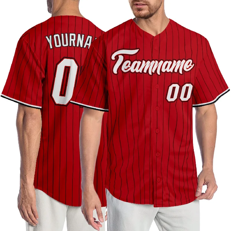 Baseball Jersey For Fan Apparel-Custom Red Black Pinstripe White-Black Authentic Baseball Jersey