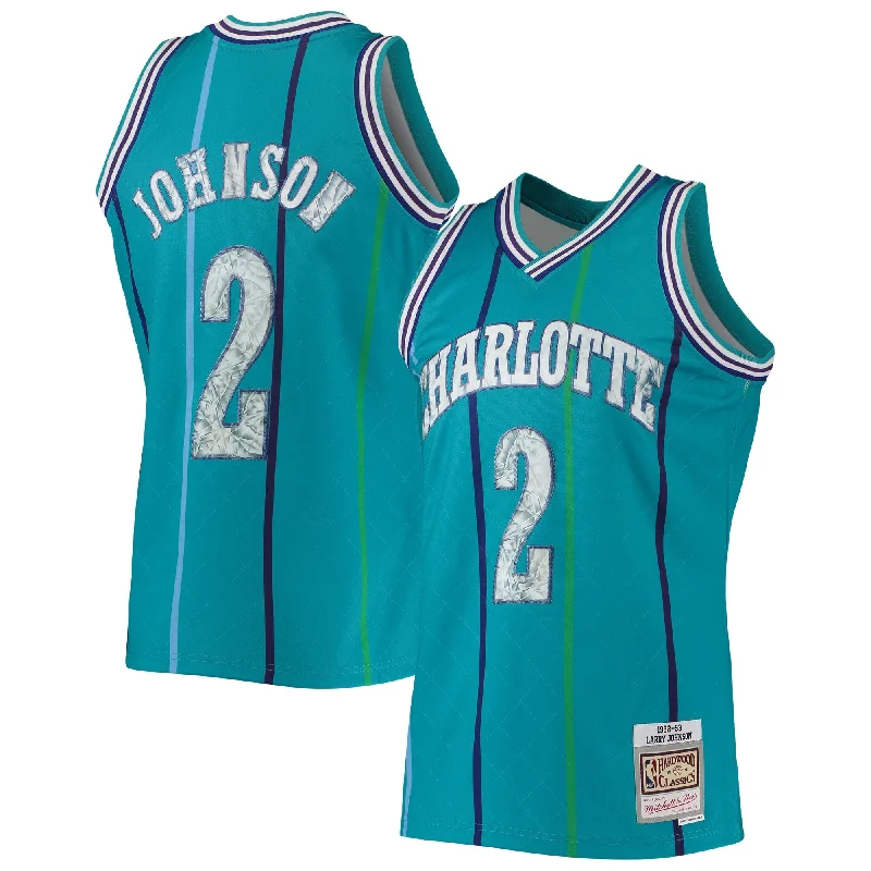 Basketball Jersey For College Basketball Fans-Larry Johnson Charlotte Hornets 1996/97 Hardwood Classics 75th Anniversary Diamond Swingman Basketball Jersey - Teal