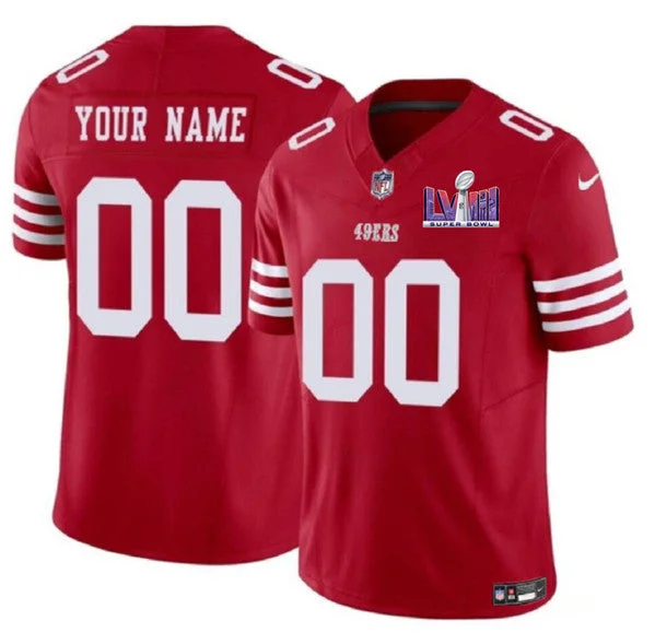 Football Jersey With Screen Printed Design-Men's San Francisco 49ers Active Player Custom Red 2024 F.U.S.E. Super Bowl LVIII Patch Vapor Untouchable Limited Football Stitched Jersey