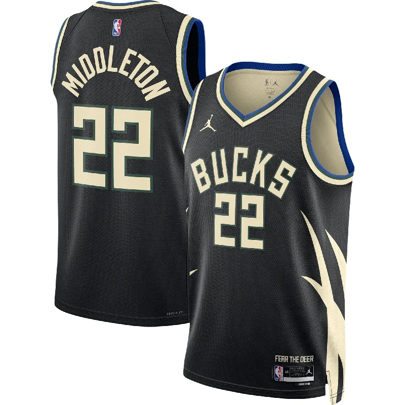 Basketball Jersey For Corporate Gifts-Khris Middleton Milwaukee Bucks Jordan Brand Unisex Swingman Basketball Jersey - Statement Edition - Black