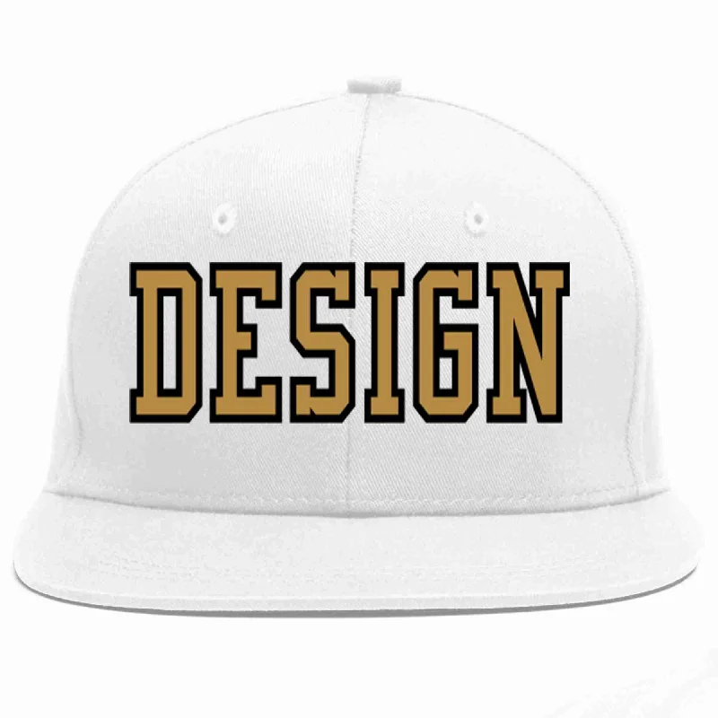 Baseball Cap For Popular Brands-Custom White Old Gold-Black Flat Eaves Sport Baseball Cap Design for Men/Women/Youth