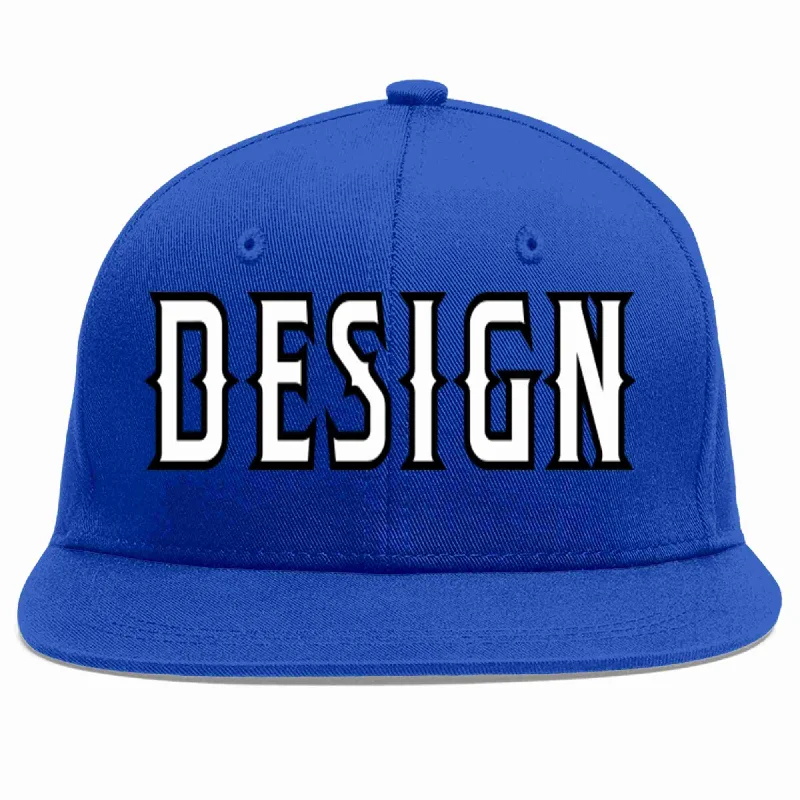 Baseball Cap For Team Gifts-Custom Royal White-Black Flat Eaves Sport Baseball Cap Design for Men/Women/Youth