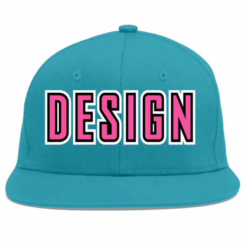 Baseball Cap For Streetwear-Custom Aqua Pink-Black Flat Eaves Sport Baseball Cap Design for Men/Women/Youth