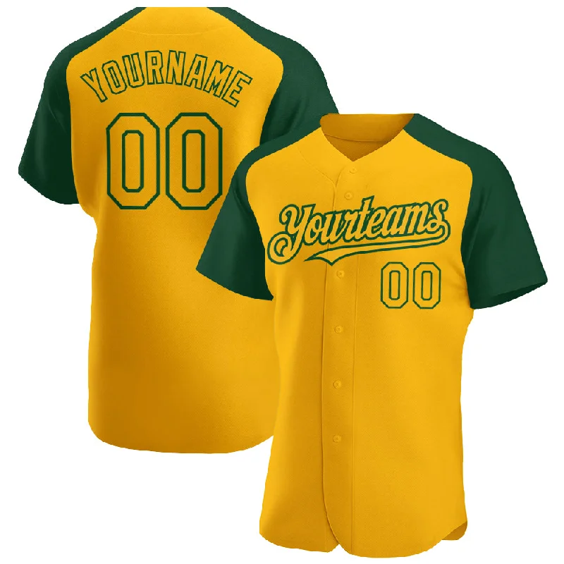 Baseball Jersey For Fanatic Apparel-Custom Gold Green Authentic Raglan Sleeves Baseball Jersey