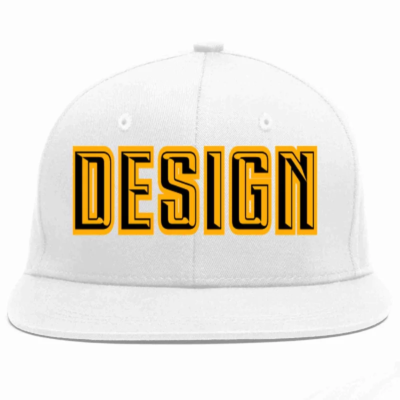 Baseball Cap With Bold Text-Custom White Black-Yellow Flat Eaves Sport Baseball Cap Design for Men/Women/Youth