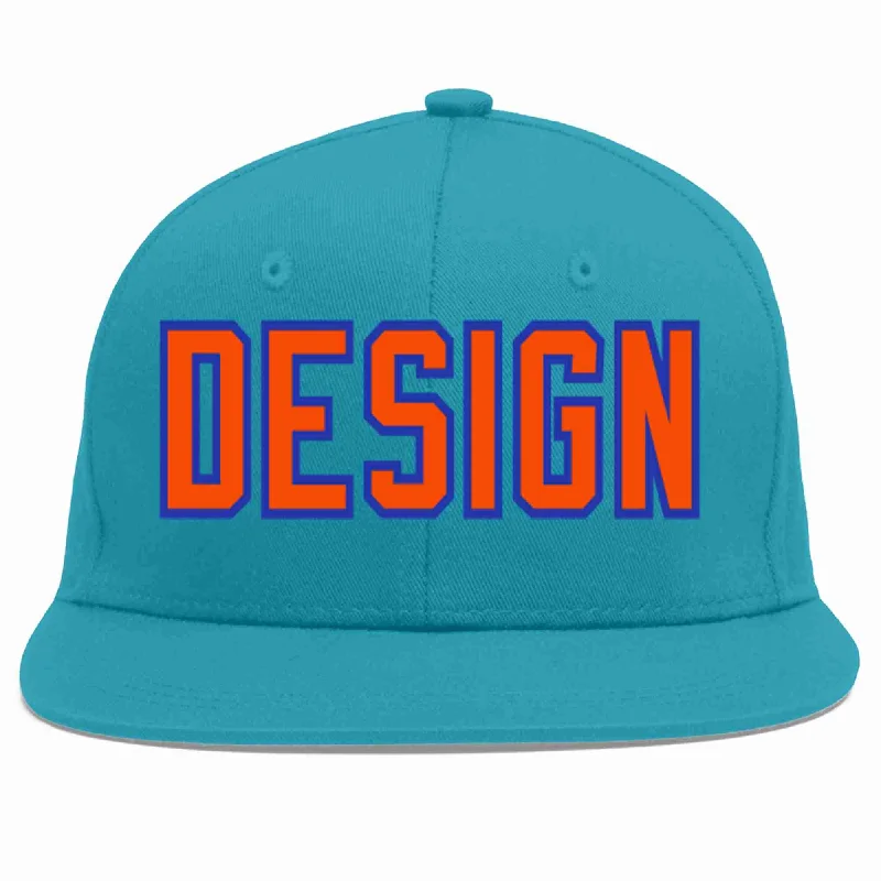 Baseball Cap For Custom Merchandise-Custom Aqua Orange-Royal Flat Eaves Sport Baseball Cap Design for Men/Women/Youth