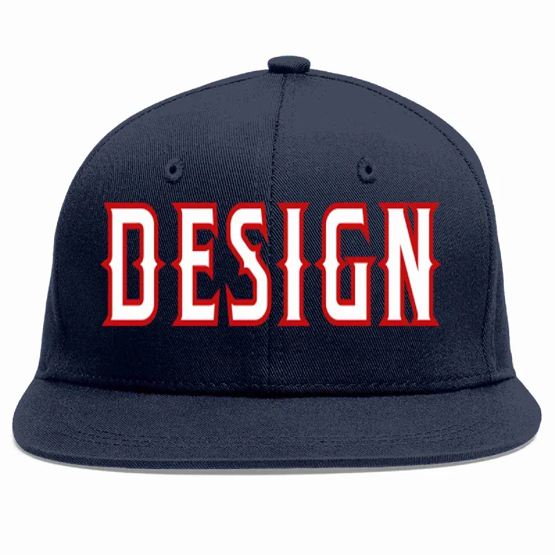 Baseball Cap For Custom Fan Merchandise-Custom Navy White-Red Flat Eaves Sport Baseball Cap Design for Men/Women/Youth