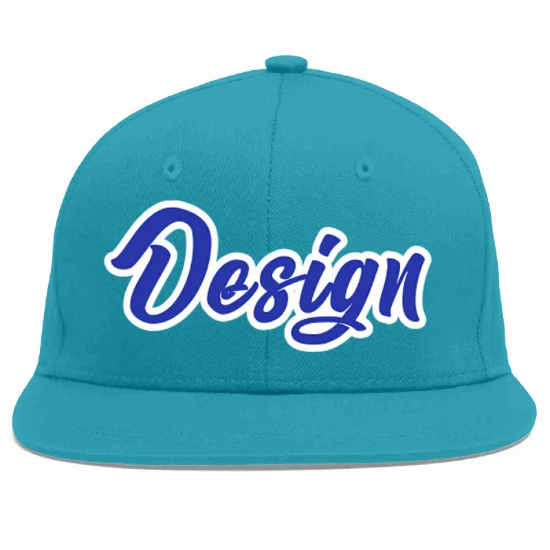 Baseball Cap For Women-Custom Aqua Royal-White Flat Eaves Sport Baseball Cap Design for Men/Women/Youth