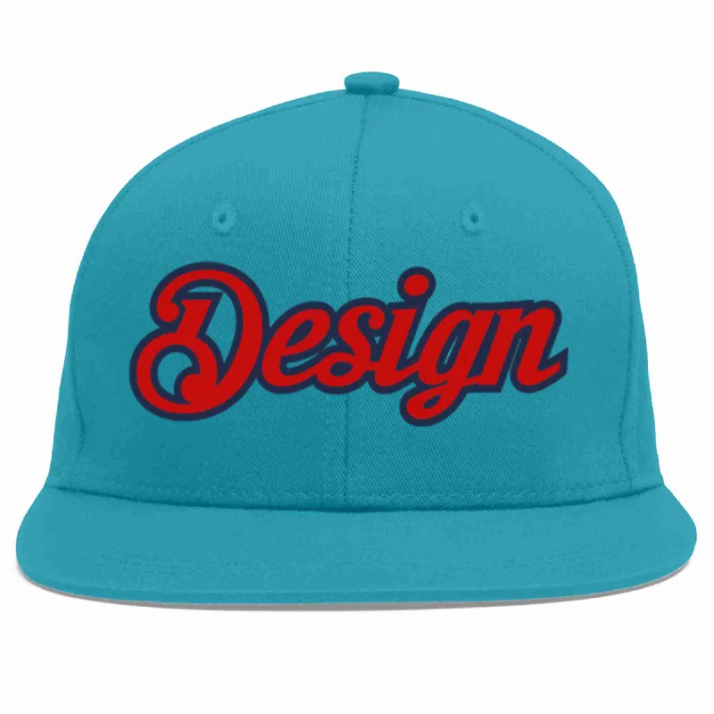 Baseball Cap For Outdoor Adventures-Custom Aqua Red-Navy Flat Eaves Sport Baseball Cap Design for Men/Women/Youth