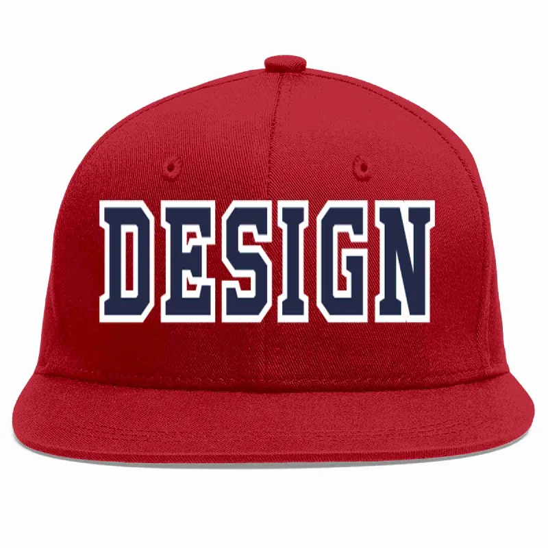 Baseball Cap For Corporate Wear-Custom Red Navy-White Flat Eaves Sport Baseball Cap Design for Men/Women/Youth