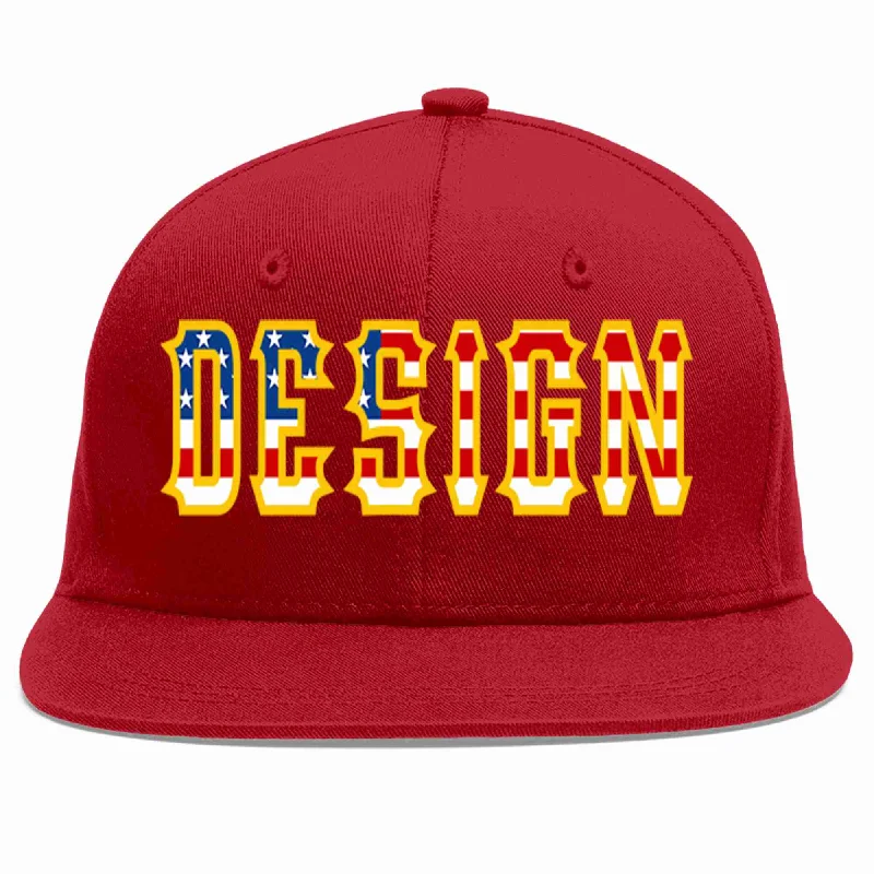 Baseball Cap With Sports Number-Custom Red Vintage USA Flag-Gold Flat Eaves Sport Baseball Cap Design for Men/Women/Youth