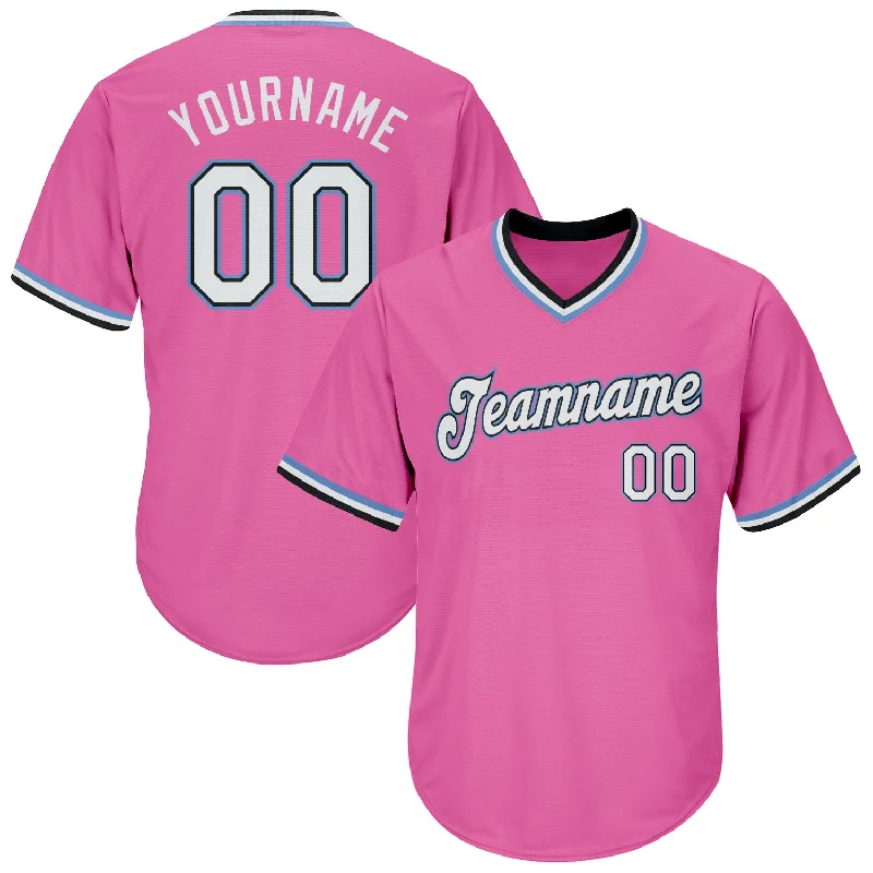 Baseball Jersey With Custom Colors-Custom Pink White-Light Blue Authentic Throwback Rib-Knit Baseball Jersey Shirt