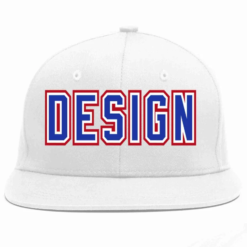 Baseball Cap For Holiday Gifts-Custom White Royal-White Flat Eaves Sport Baseball Cap Design for Men/Women/Youth