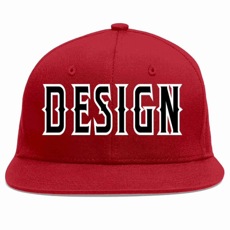 Baseball Cap For Fundraising Campaigns-Custom Red Black-White Flat Eaves Sport Baseball Cap Design for Men/Women/Youth