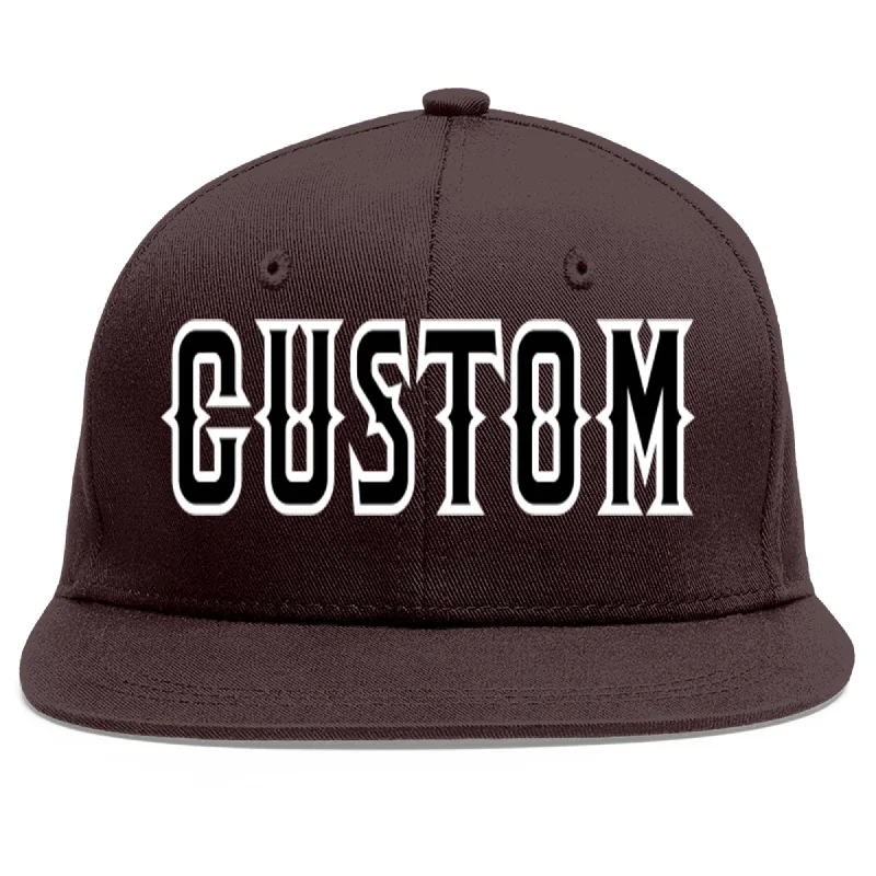 Baseball Cap With Adjustable Brim-Custom Brown Black-White Flat Eaves Sport Baseball Cap