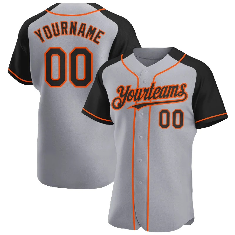 Personalized Baseball Jersey-Custom Gray Black-Orange Authentic Raglan Sleeves Baseball Jersey