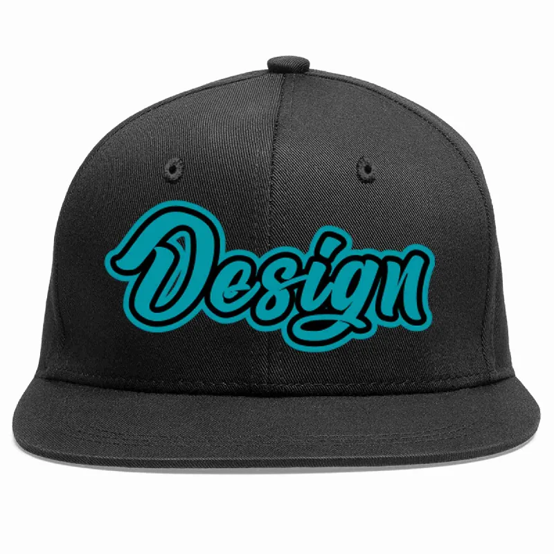 Baseball Cap For Special Events-Custom Black Aqua-Black Flat Eaves Sport Baseball Cap Design for Men/Women/Youth