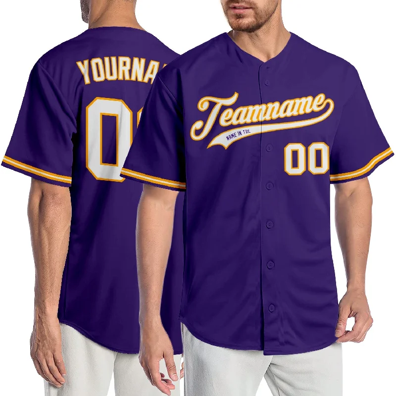 Baseball Jersey For Baseball Matches-Custom Purple White-Gold Authentic Baseball Jersey