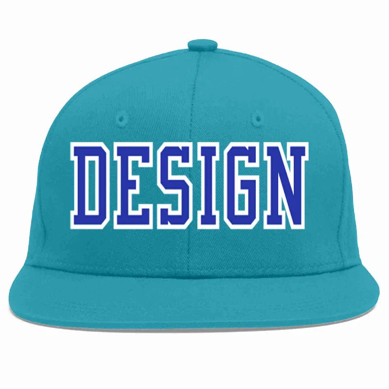 Baseball Cap For Custom Groups-Custom Aqua Royal-White Flat Eaves Sport Baseball Cap Design for Men/Women/Youth