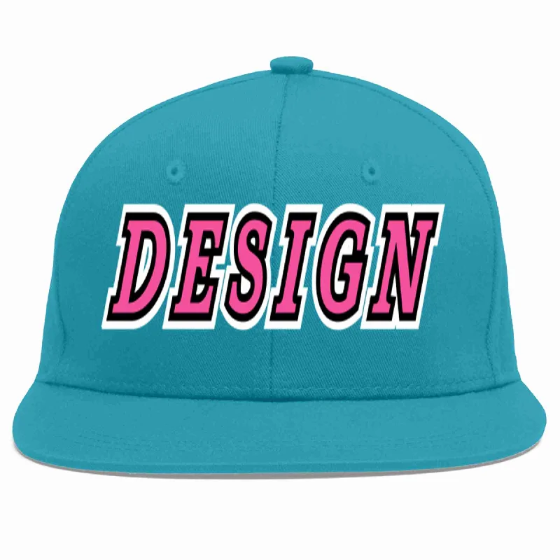 Baseball Cap For Sun Protection-Custom Aqua Pink-Black Flat Eaves Sport Baseball Cap Design for Men/Women/Youth