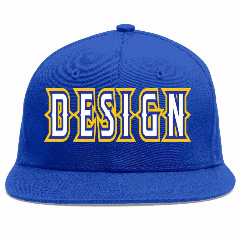 Baseball Cap With Patchwork Design-Custom Royal White-Royal Flat Eaves Sport Baseball Cap Design for Men/Women/Youth