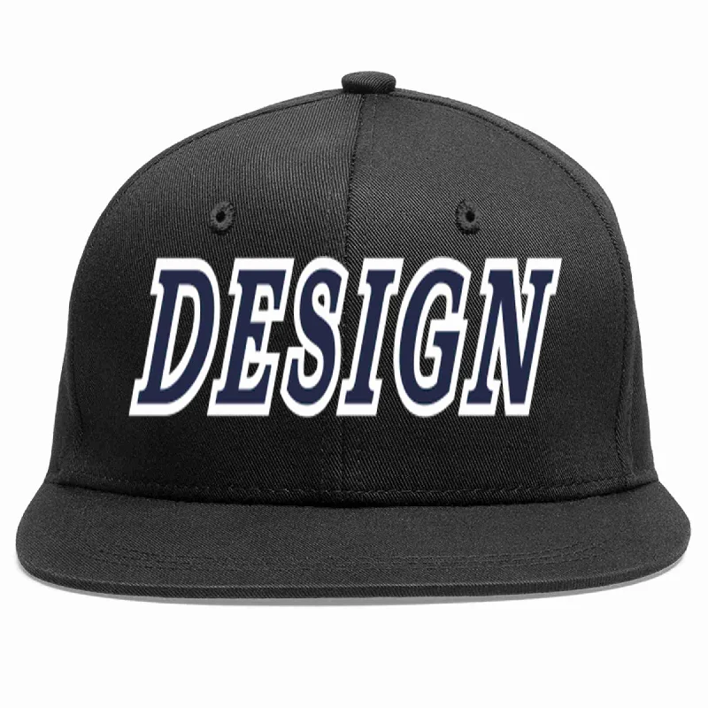 Baseball Cap For Employee Gifts-Custom Black Navy-White Flat Eaves Sport Baseball Cap Design for Men/Women/Youth