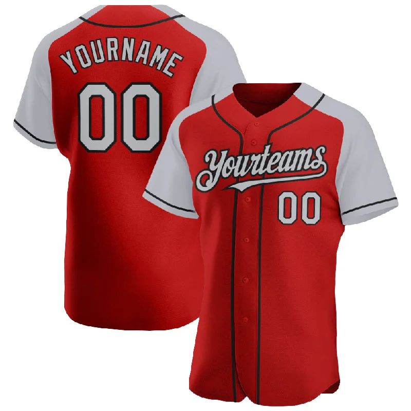 Baseball Jersey For Stylish Sportswear-Custom Red Gray-Black Authentic Raglan Sleeves Baseball Jersey