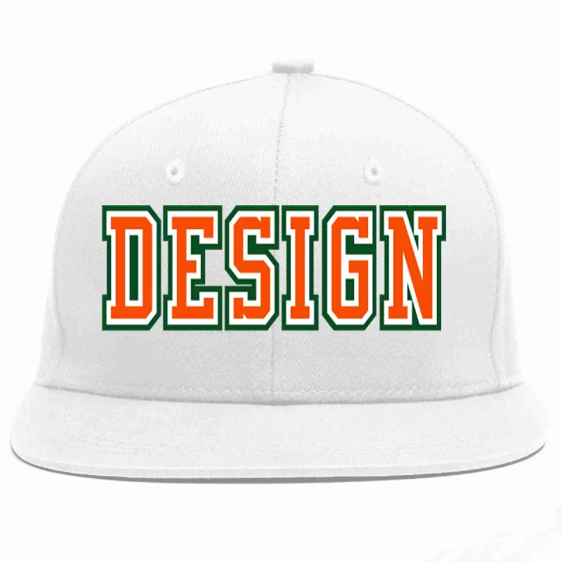 Baseball Cap With Custom Team Colors-Custom White Orange-White Flat Eaves Sport Baseball Cap Design for Men/Women/Youth