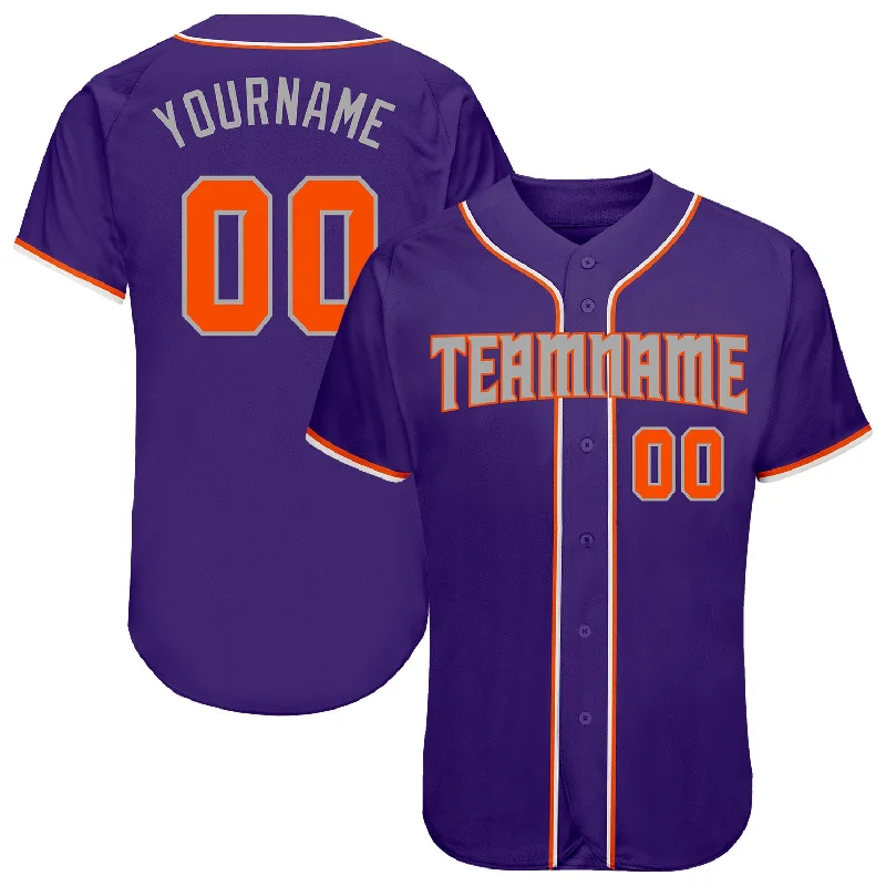 Baseball Jersey With Custom Flag Designs-Custom Purple Orange-Gray Authentic Baseball Jersey