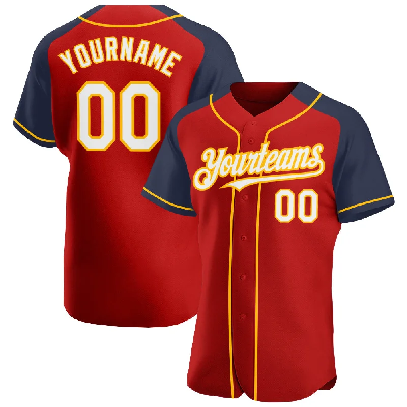 Baseball Jersey For Special Editions-Custom Red White Navy-Gold Authentic Raglan Sleeves Baseball Jersey