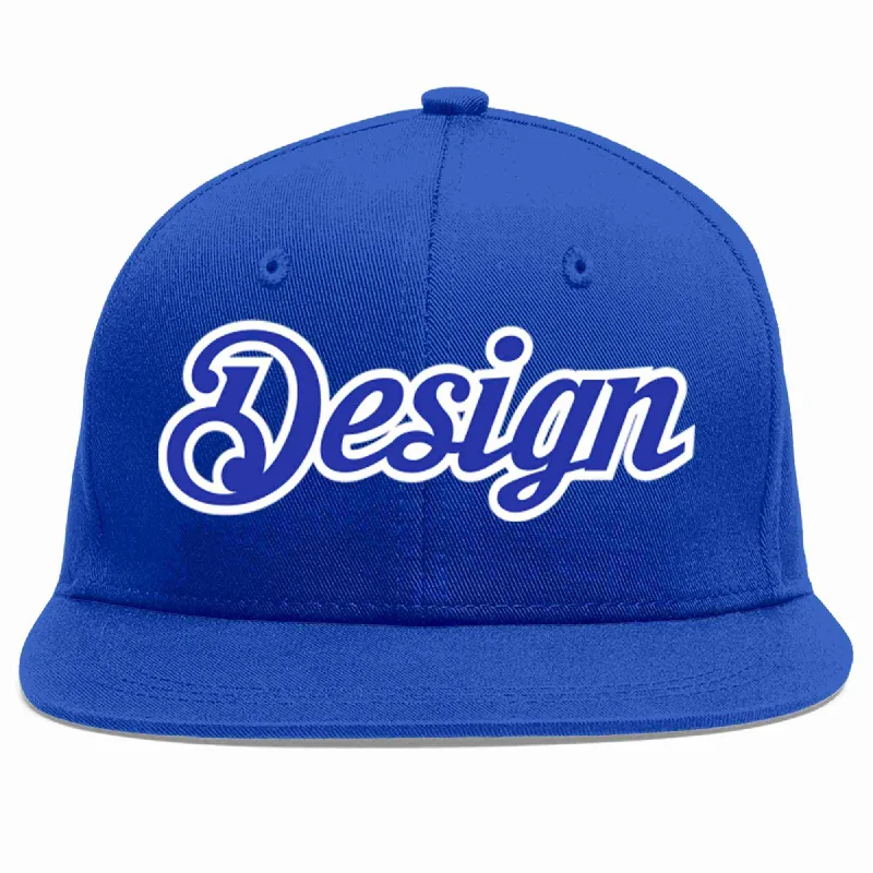 Baseball Cap With Name-Custom Royal Royal-White Flat Eaves Sport Baseball Cap Design for Men/Women/Youth