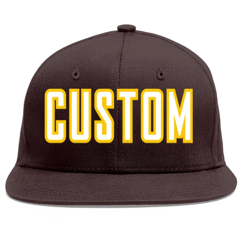 Baseball Cap With Custom Graphics-Custom Brown White-Gold Flat Eaves Sport Baseball Cap