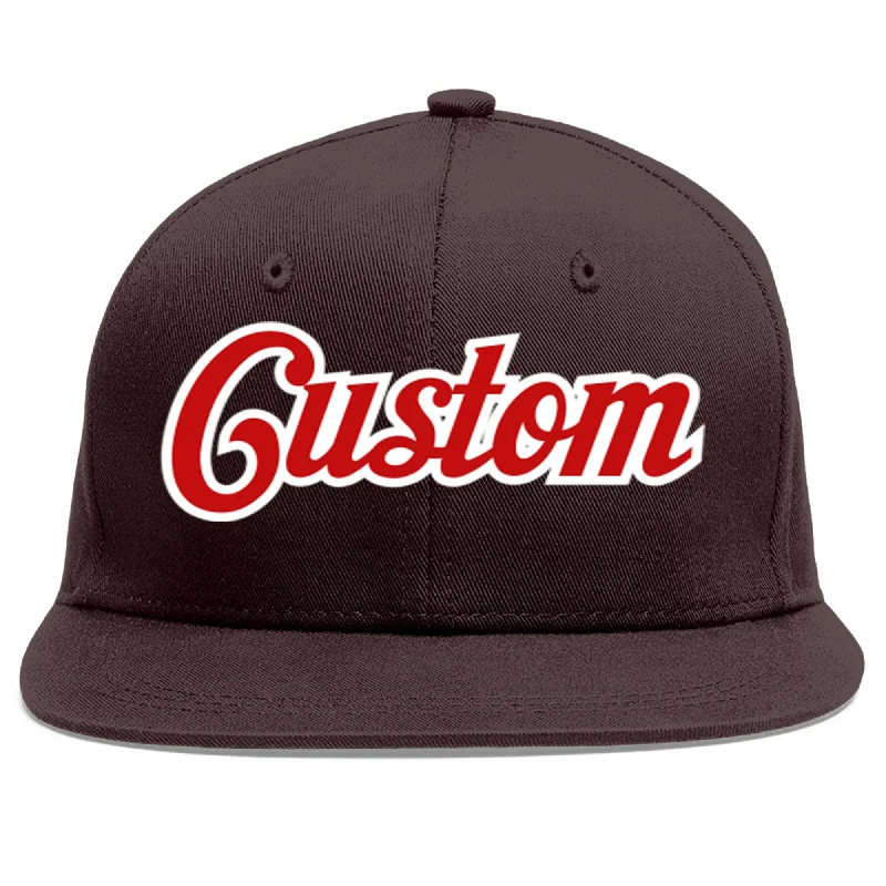 Baseball Cap For Corporate Gifts-Custom Brown Red-White Flat Eaves Sport Baseball Cap