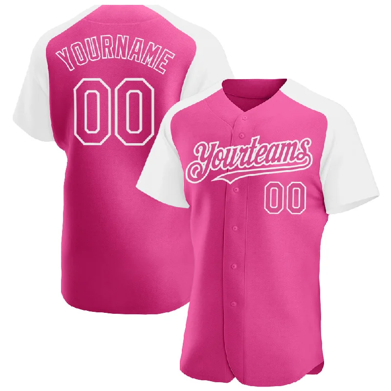 Baseball Jersey For Custom Team Apparel-Custom Pink White Authentic Raglan Sleeves Baseball Jersey