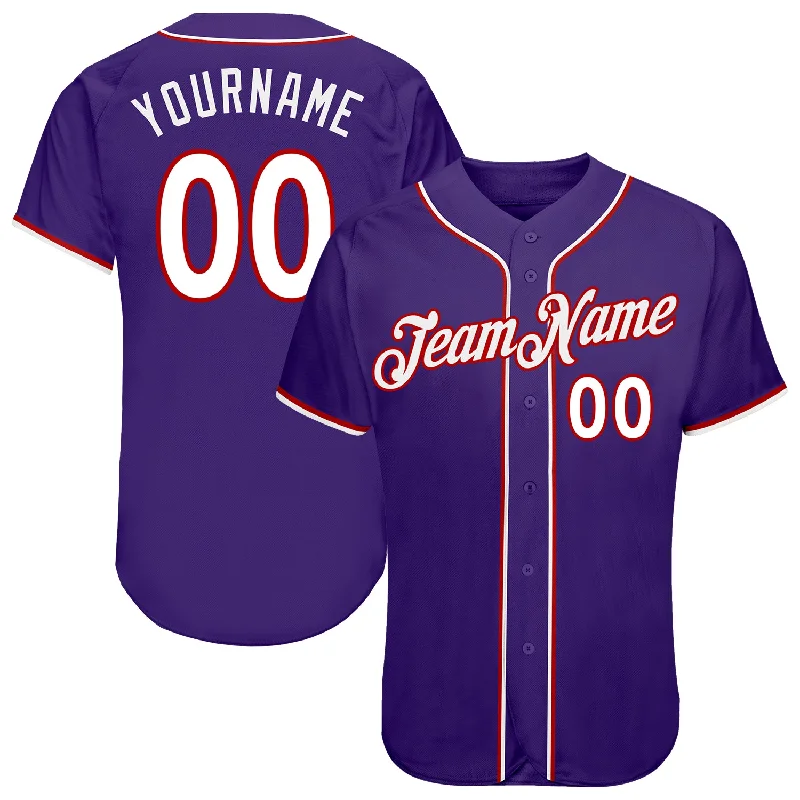 Baseball Jersey For Group Customization-Custom Purple White-Red Authentic Baseball Jersey