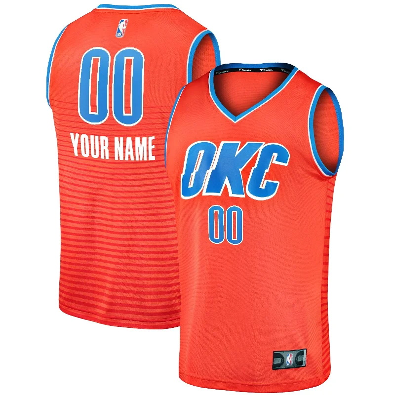 Basketball Jersey With Bold Designs-Oklahoma City Thunder Branded Fast Break Custom Basketball Jersey - Orange - Statement Edition