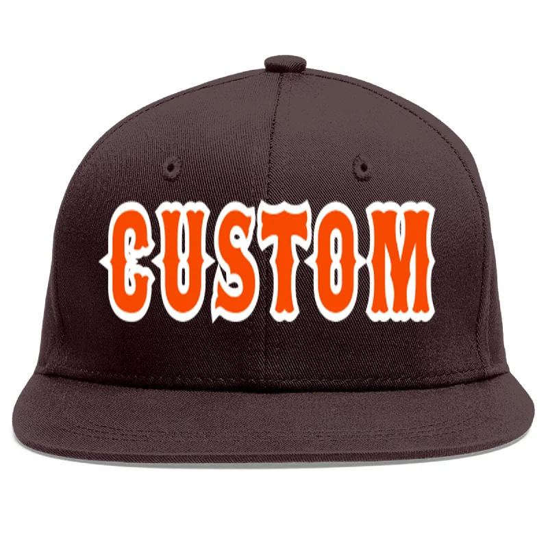 Baseball Cap For Gift Ideas-Custom Brown Orange-White Flat Eaves Sport Baseball Cap