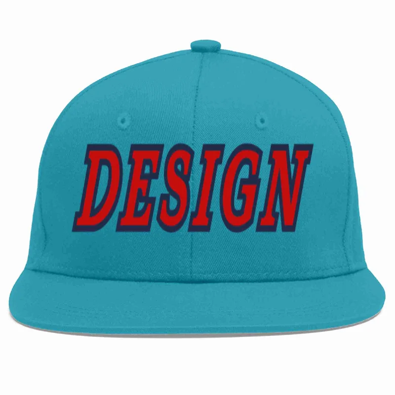 Baseball Cap For Hiking-Custom Aqua Red-Navy Flat Eaves Sport Baseball Cap Design for Men/Women/Youth