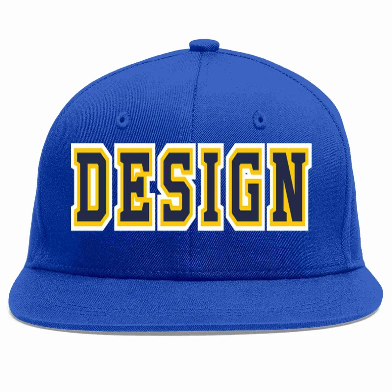 Baseball Cap For Sports Fans-Custom Royal Navy-Gold Flat Eaves Sport Baseball Cap Design for Men/Women/Youth